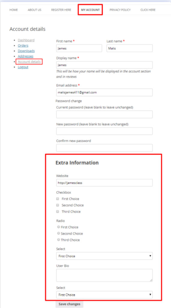 custom registartion form